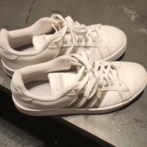 Adidas Women's White and silver sneakers